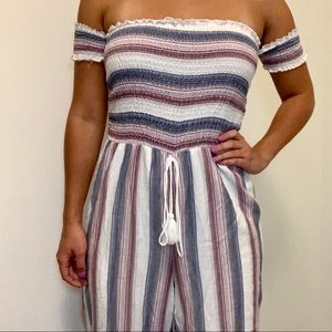 White Blue Purple Striped Jumpsuit L